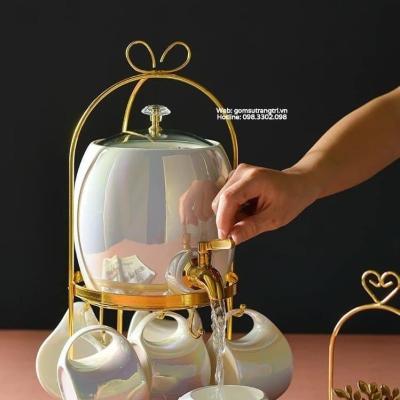 BỘ BÌNH NƯỚC SỨ TRẮNG KÈM GIÁ TREO CAO CẤP